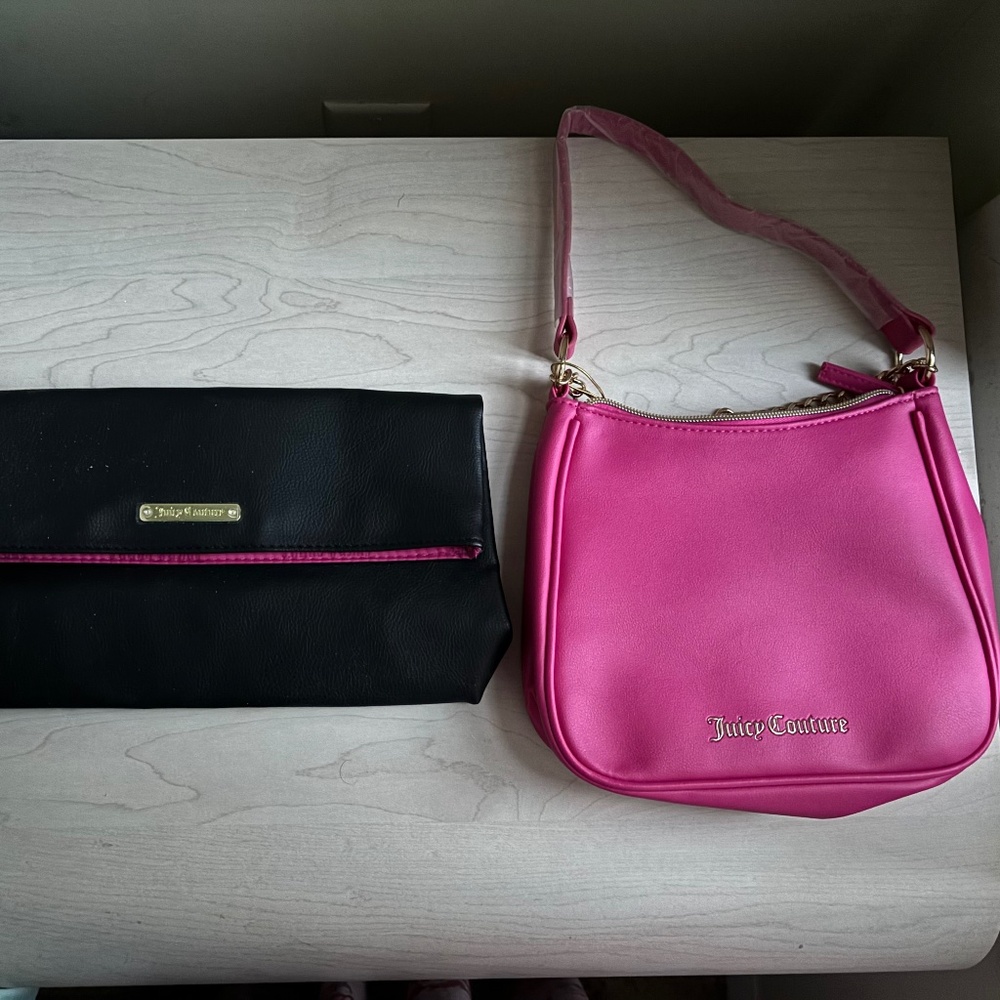 New Juicy Couture Pink Handbag & Juicy Couture Black w/ Pink Interior Clutch